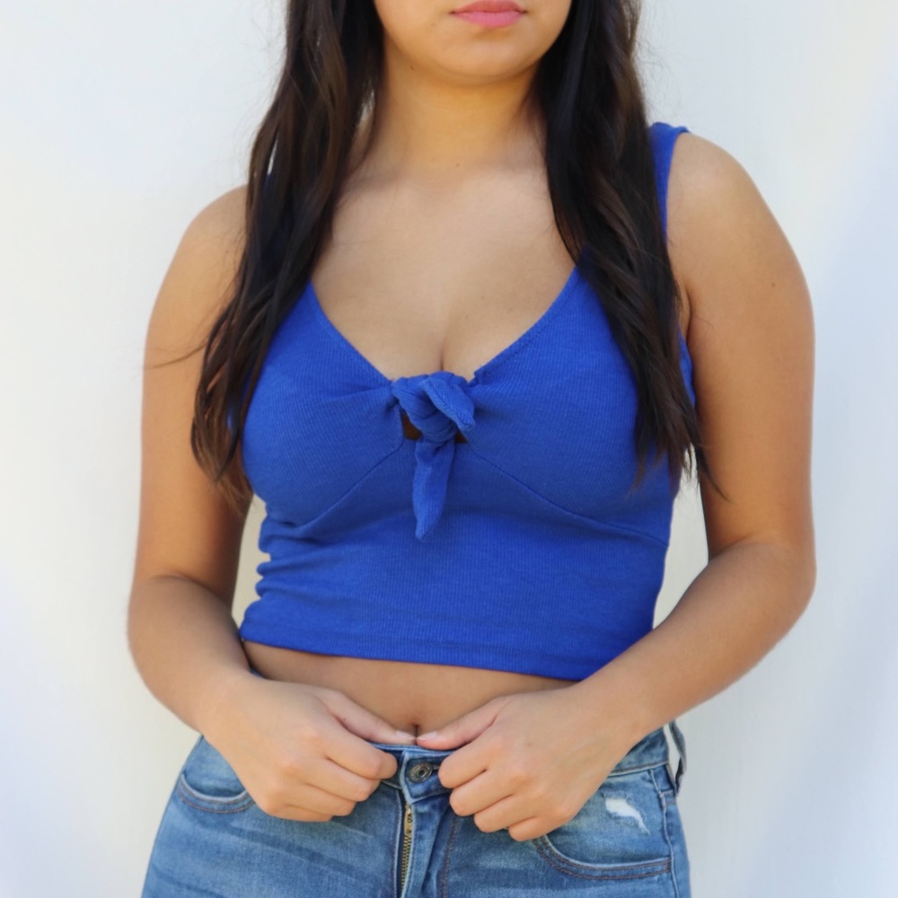 Blue Front tie Crop top